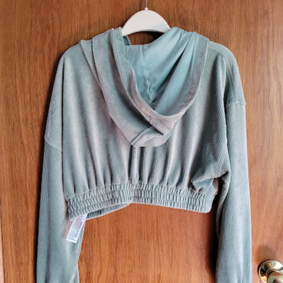 Zara cropped velvet sweatshirt in sea green size M - Picture 5 of 6